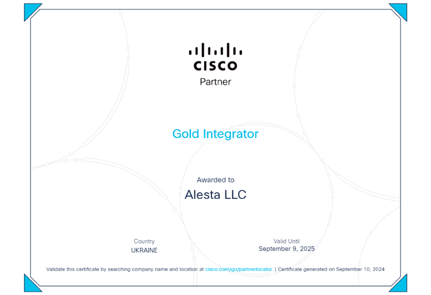 ALESTA, a leading systems integrator in Ukraine, has strengthened its partnership with Cisco, the global leader in networking technologies, by achieving Cisco Gold Partner status.